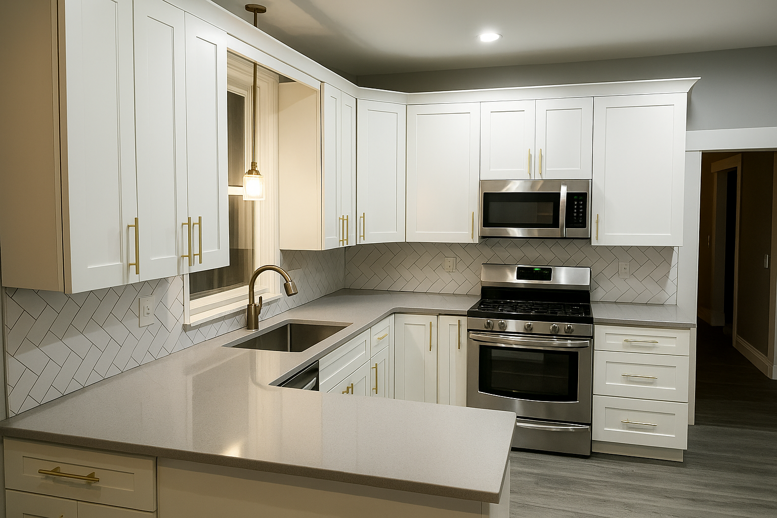 Modern kitchen with new cabinets and island